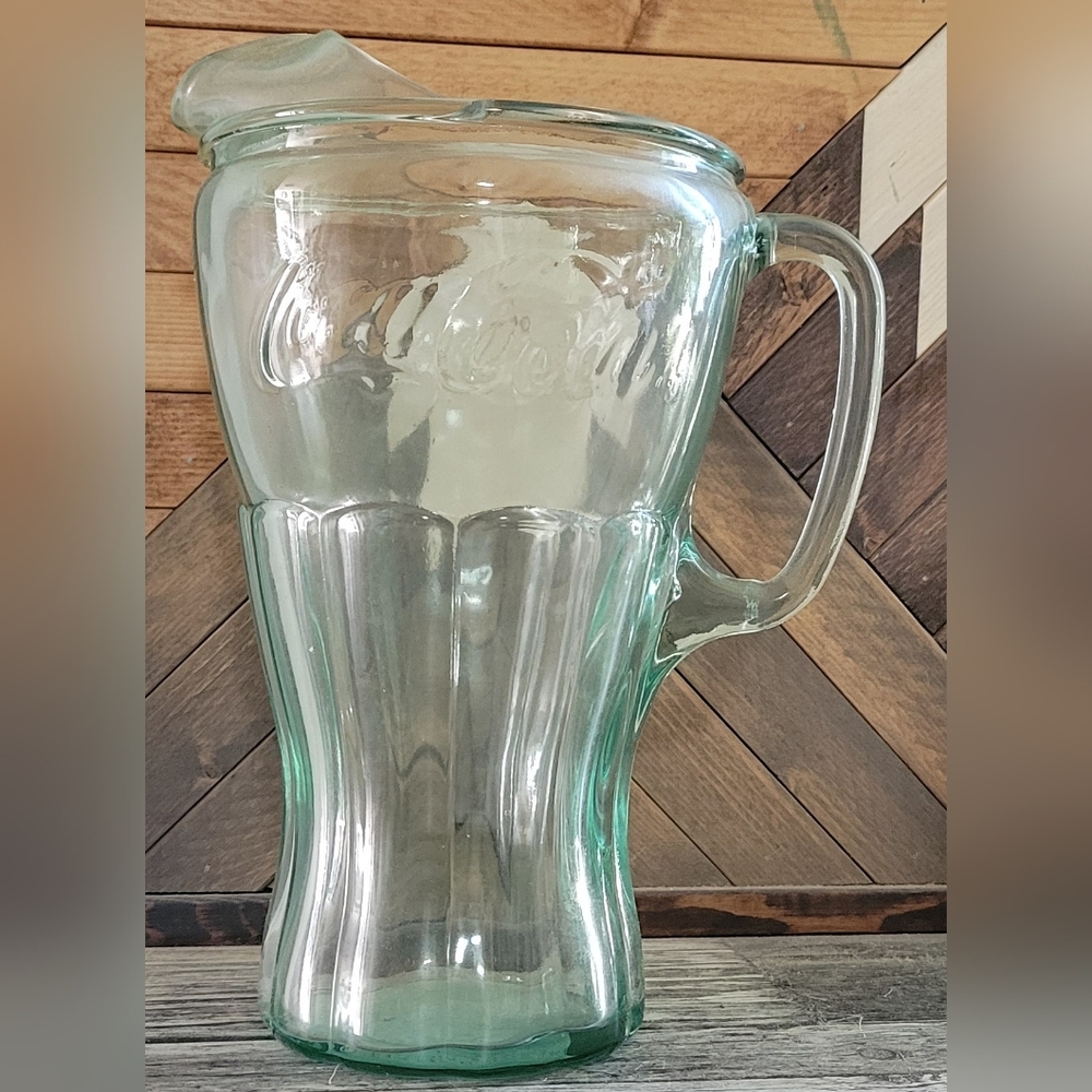 Coca Cola Embossed Glass Pitcher - Light Green Tint